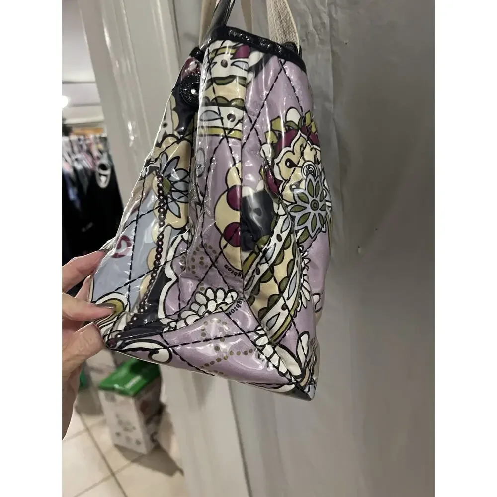 Brighton Blue Purple Floral Paisley Quilted Vinyl Covered Tote Bag 17x10x6 - Picture 4 of 16